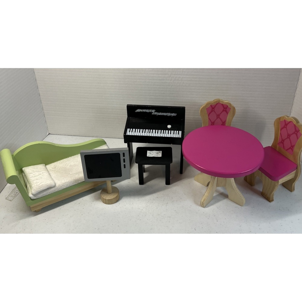 Lot Of 7 KidKraft Craft Wooden Doll House Play Furniture Toys Table Piano TV